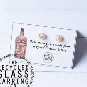 FIREBALL EARRINGS Recycled Whiskey Bottle Earrings Glass Stud Earrings - Picture 1 of 7