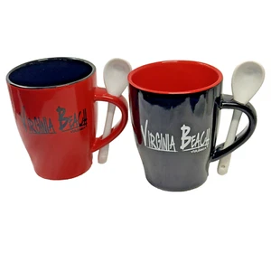 Set of 2 VIRGINIA BEACH COFFEE MUG. VIRGINIA BEACH MUG RED/BLACK  p69 - Picture 1 of 16