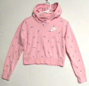Nike Youth Girls Pink Blue Swoosh Logo Hoodie Standard Fit XL FLAW - Picture 1 of 8