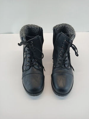 Botín Barrie para mujer negro de combate con cordones de piel sintética talla 10 M Foto 1 de 4