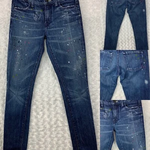 Vince Jeans Women's Size 26 Blue Paint Splattered Skinny Leg Dark Denim 29 X 32 - Picture 1 of 12