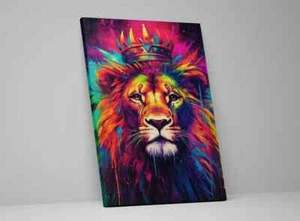 Royal Lion King Pride Animal Safari Colourful Canvas Living Room Wall Art Print - Picture 1 of 8