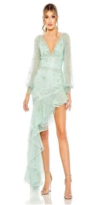 Abito Ieena for Mac Duggal 50744 Seafoam Perline Alto-Basso Ruffle Tg 6 Nuovo con etichette - Foto 1 di 12