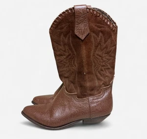 Vintage Seychelles Brown Leather and Suede Embossed Western Cowboy Boots Sz 9.5 - Picture 1 of 14