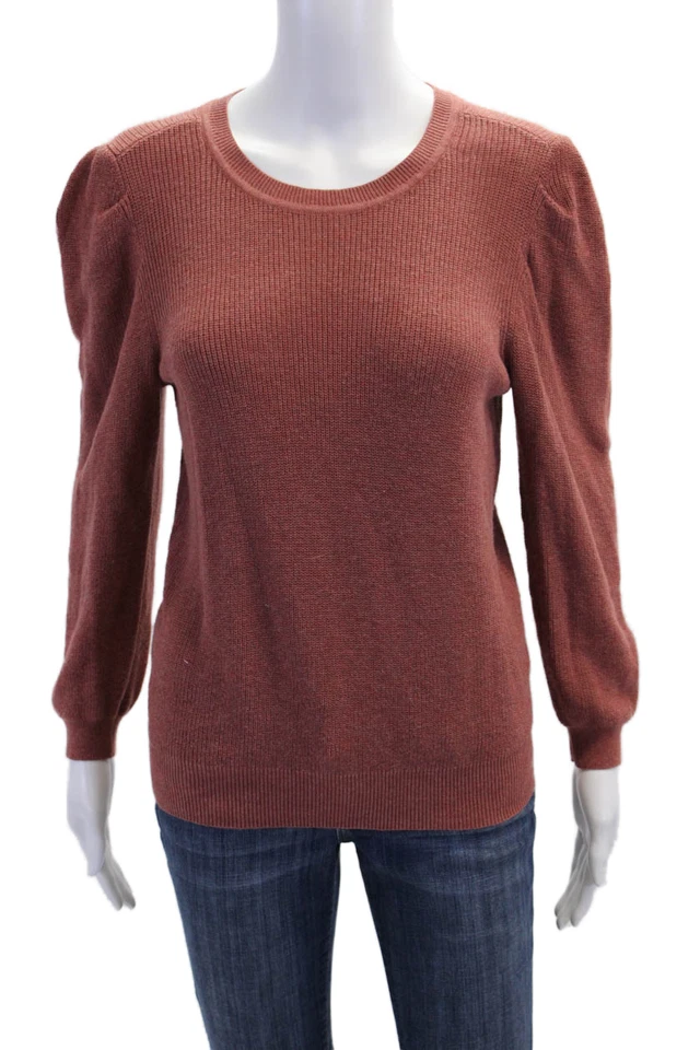 Suéter de algodón de otoño cachemir para mujer manga 3/4 cuello redondo rosa oscuro pequeño Foto 1 de 4