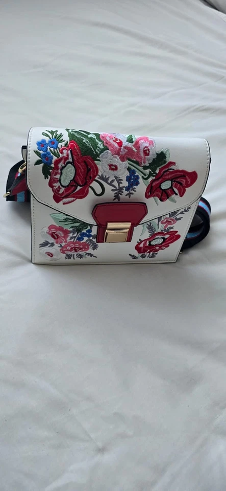 Red Herring Ladies' White Embroidered Cross-body Bag Floral Pattern - Image 1 of 4