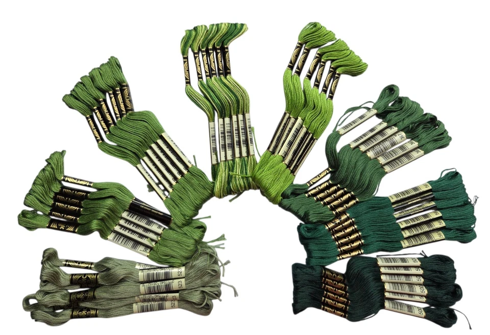 DMC 48 Skeins Mouline Special 25 Thread Assorted Greens Floss Cotton France - Image 1 of 4