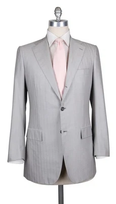 Kiton Light Gray Cotton Blend Herringbone Suit - 38/48 - (UA896D322R7) - Image 1 of 4