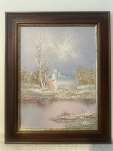 Oil Painting of Woman in Lakeshore Scene From The Artist Walton - 52cm x 42cm - Picture 1 of 3