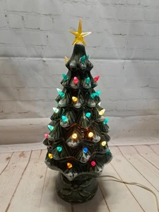 Christmas Tree With Lights Flocked  And Star Topper 20" Vintage! - Picture 1 of 8