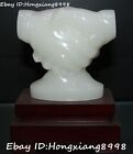 Chinese Natural White Jade Handwork Carving Success Shake Hands  By Hand Statue