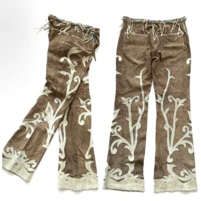 Lili Nucci Suede Cowboy Pants Women’s Gemstones Embroidered L - Image 1 of 4