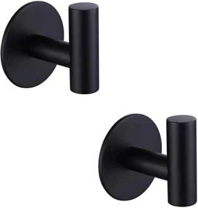2pcs Self Adhesive Hook Stainless Steel Waterproof Towel Wall Hooks, Black - Picture 1 of 5