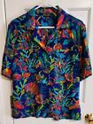 Vintage Ann May 100% Silk Tropical / Sea Life / Fish Button-up Shirt Size Small