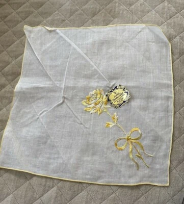 NWT One Vintage Handkerchief Embroidered Yellow Daisy 11" Cotton  - Image 1 of 4