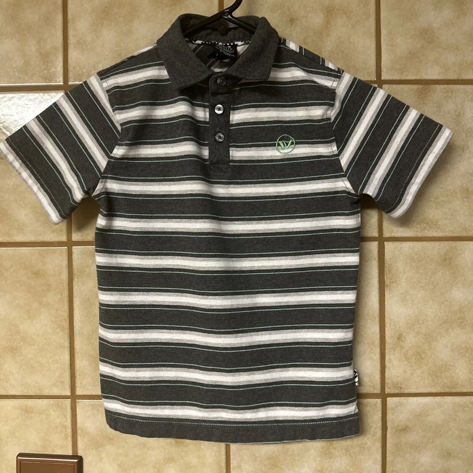 Camisa Polo Shaun Blanca Niños Rayas Gris Cambray y Azul, Schoolcore Niños Talla Pequeña Foto 1 de 4