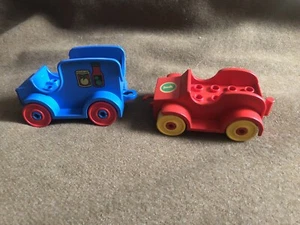 Vintage LEGO Duplo Blue Grocery Delivery Truck Red Car Gently Used - Picture 1 of 5