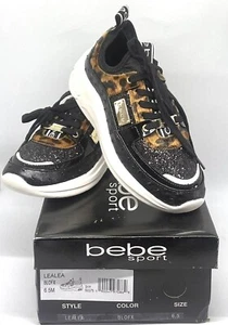 Womens bebe LEALEA Mixed Media Fashion Sneakers Leopard Sequin Size US 6.5 New - Picture 1 of 10