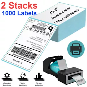 1000 4x6 fächerfaltige direkte thermische Versandetiketten blau für Zebra & Rollo Drucker - Bild 1 von 12