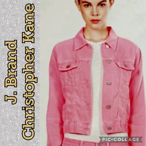 J Brand/Christopher Kane Denim Jacket "Neon Pink"/ Peach Button Front Size Lrg - Picture 1 of 12