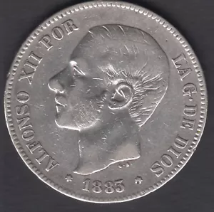 Spain Coin Alfonso XII 5 Pesetas 1883 MSM - Picture 1 of 2