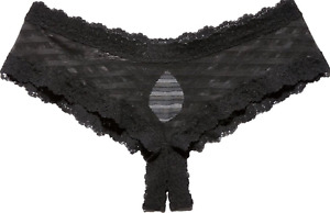 Hanky Panky A6707 Black Crotchless Shadow Stripe Open Underwear Women's Size S