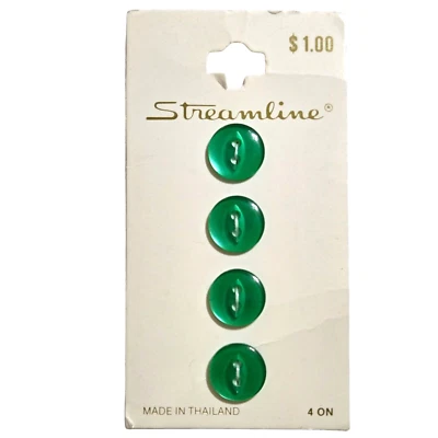 Streamline Vintage Buttons 4 Green 7/16" Size 18 11 mm Two Hole Cats Eye - Image 1 of 4