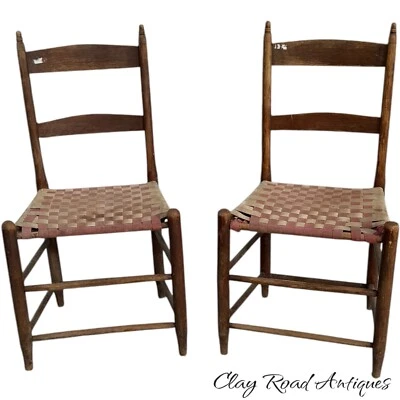 antique pair shaker chairs country folk art old surface 1800s country - Image 1 of 4