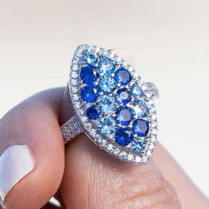 Anillo de banda de 9*15 mm de ancho para mujer de acero inoxidable de lujo azul blanco anillo circular talla 6-10 - Imagen 1 de 8