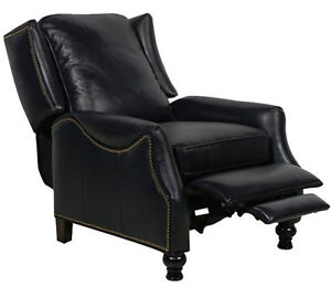 Barcalounger Ashton II Genuine Leather Recliner Lounger Chair Pearlized Black