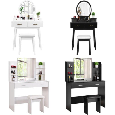 Vanity Table Set Makeup Dressing Table w/ 3-Color Lighted Mirror Cushioned Stool - Image 1 of 4