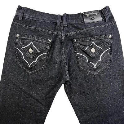 Pantalones de mezclilla Imperious Delf Trading 38x33 negros vintage con solapa bolsillo bordado roca Foto 1 de 4