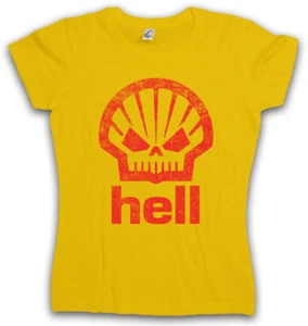 SHELL HELL DAMEN GIRLIE T-SHIRT Tankstelle Hölle Fun Devil Teufel - Picture 1 of 1