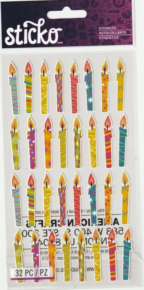 Sticko Classic stickers BIRTHDAY CANDLE REPEATS 32 pcs 82913 FAST FREE ship! - Image 1 of 1