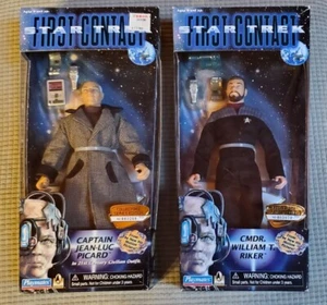 (2) 1996 Star Trek First Contact Figurines Captain Picard & Cmdr. Riker  NEW - Picture 1 of 11