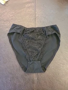 RENE' ROFE'  HI CUT HIPSTERS EMBROIDERED W/ LACE Black Cotton Size Large 7 - Picture 1 of 11