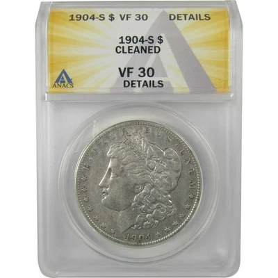 1904 S Morgan Dollar VF 30 Details ANACS Silver $1 Coin SKU:I21169 - Image 1 of 4
