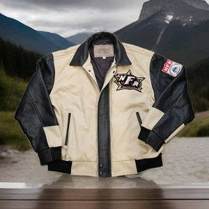 Vintage 1999 NFR Las Vegas Rodeo Contestant XL Leather Wool Cowboy Patch Jacket - Picture 1 of 15