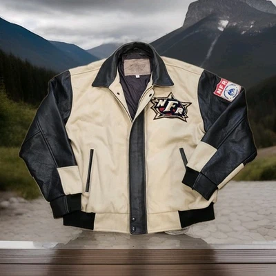 Vintage 1999 NFR Las Vegas Rodeo Contestant XL Leather Wool Cowboy Patch Jacket - Image 1 of 4