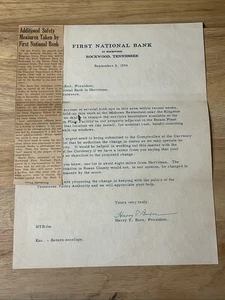 First National Bank 1954 cabeza de carta Rockwood, TN espera en restaurante Midtown  - Imagen 1 de 7