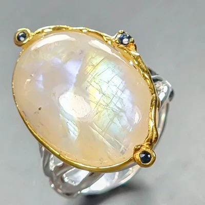 Кольцо ручной работы 24 карата + натуральный лунный камень серебро 925 пробы размер 7,5/R443558 - Изображение 1 из 4