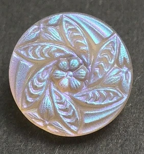 Czech Glass Round Iridescent  Button With Flower Foral Motif Metal Shank - Picture 1 of 3