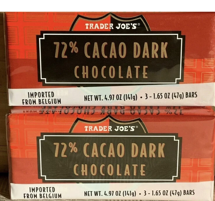 6 TRADER JOE'S 72% Cacao Dark Chocolate Bars Each 1.65 oz - Image 1 of 1