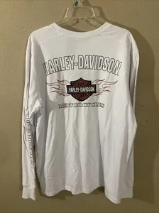 T-shirt uomo Harley Davidson Motorcycles manica lunga L bianca fiamme ricamate - Foto 1 di 7