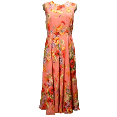 Coldwater Creek Floral Silk Chiffon Sleeveless Maxi Dress Tie Back Pink 10 - Image 1 of 4