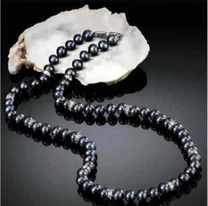 DANBURY MINT STERLING SILVER MOONLIGHT KISS BLACK PEARL RHINESTONE 18" NECKLACE - Picture 1 of 14