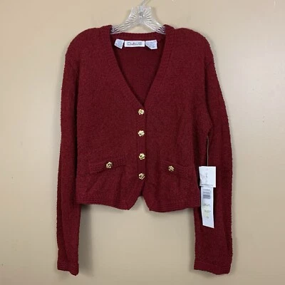 Vintage Chaus Cardigan Womens Large Red Cropped Gold Button Up Knit 90s Sweater - Image 1 of 4