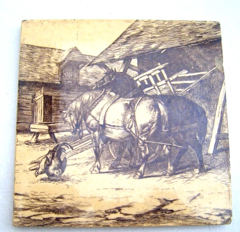 William Wise Tile Minton China Works 6” Antique 1879 Animals of Farm Rare Horses Cover