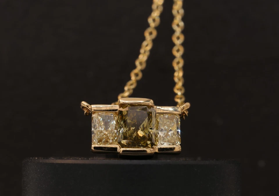 Colgante Diamante Color 3 Piedras Amarillo Marrón Natural Sin Tratar 1ct Total 14k Y Foto 1 de 4