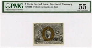 Second Issue 5 Cents Fractional Without Surcharges Fr# 1232 PMG AU55 - Picture 1 of 2